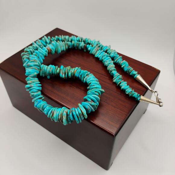 Turquoise Chip Necklace in Graduated Sizes with Sterling Clasps- 24 inches - Picture 5 of 5